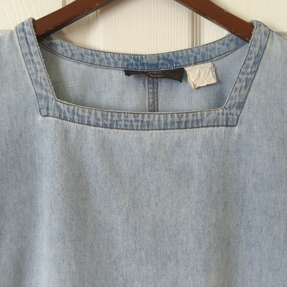 Orvis 80's Vintage Medium Wash Chambray Square Neck Short Sleeve Mini Dress M - Picture 3 of 10
